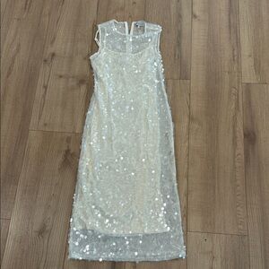 Wayf Cream Sequin Midi Dress